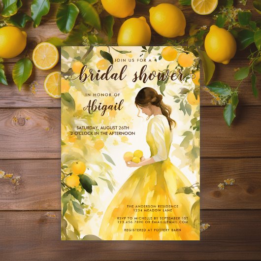 サマーイエローレモンオレンジシトラスブライダルシャワー 招待状