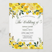 サマーイエローローズフローラ手文字結婚の 招待状 (正面/裏面)