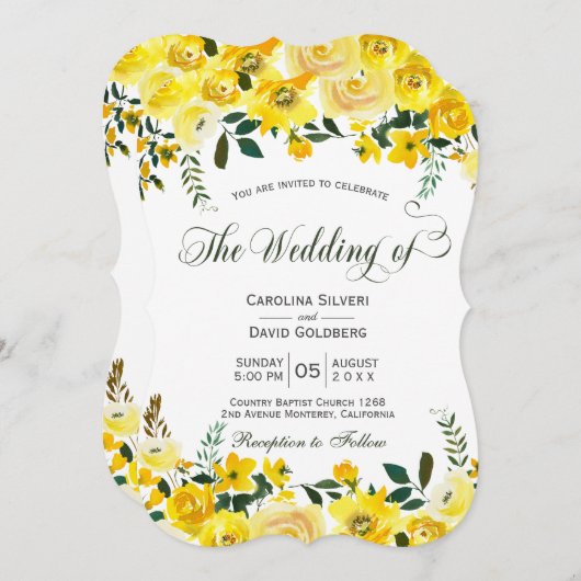 サマーイエローローズフローラ手文字結婚の 招待状 (正面/裏面)
