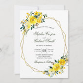 サマーイエローローズフローラ金ゴールド結婚フレーム 招待状 (正面)