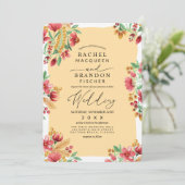 サマーイエロー ピンク レッド フローラル ウォーターカラー ウェディング 招待状 (スタンド正面)