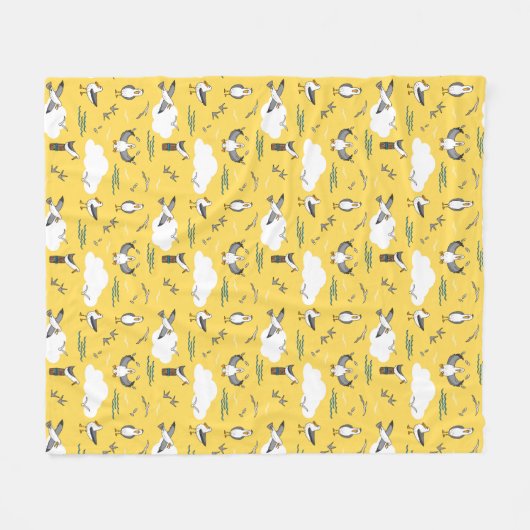 サマーイエロー&ホワイトおもしろい群パターン(の模様が)ある フリースブランケット (正面(横))
