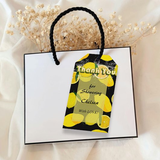 サマーイエロー レモン ブライダルシャワー サンクス ブラック ギフトタグ
