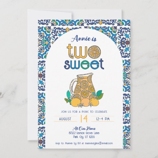 サマーイタリアンツスイートレモネードピクニック誕生日 招待状 (正面)