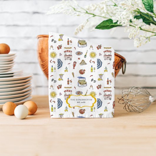 サマーイタリアンドードルモノグラム茶タオル キッチンタオル