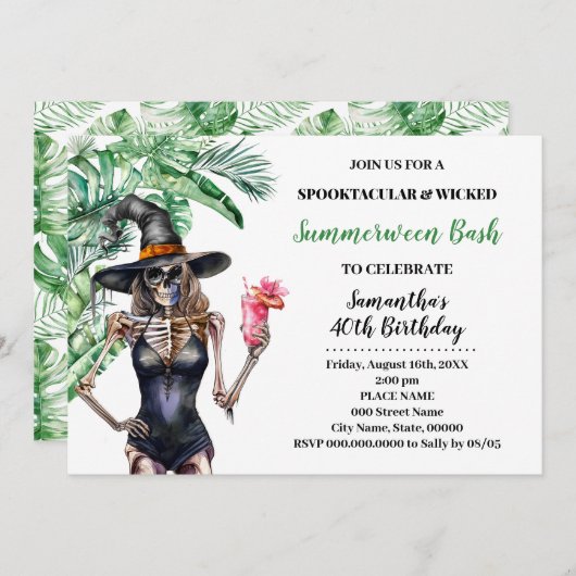 サマーウィッチプールバッシュ誕生日 招待状 (正面/裏面)