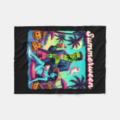 サマーウィンサマーハロウィンゾンビフランケンシュタインボー フリースブランケット (正面(横))