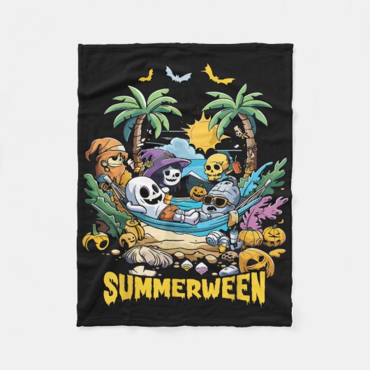 サマーウィンハッピーサマーハロウィンホリデイビーチ フリースブランケット (正面)