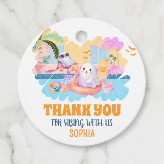 サマーウィンハロウィーンプール誕生日ラウンドメッセージカード フェイバータグ (正面)