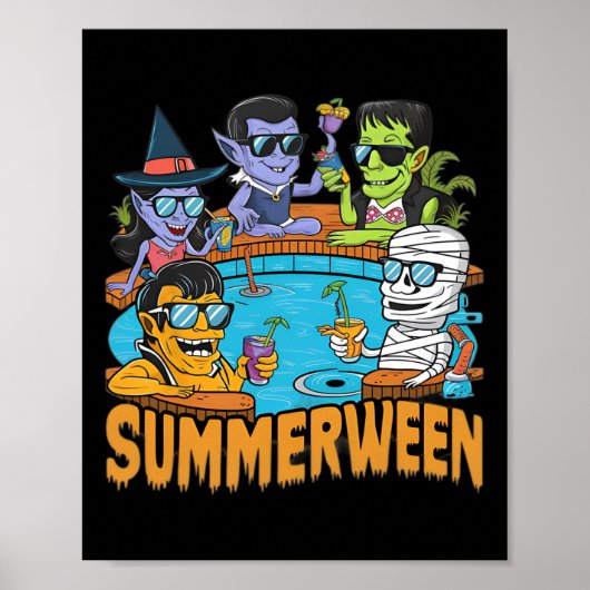 サマーウィン ハロウィン スプーキー モンスター メンズ レディース ポスター (正面)