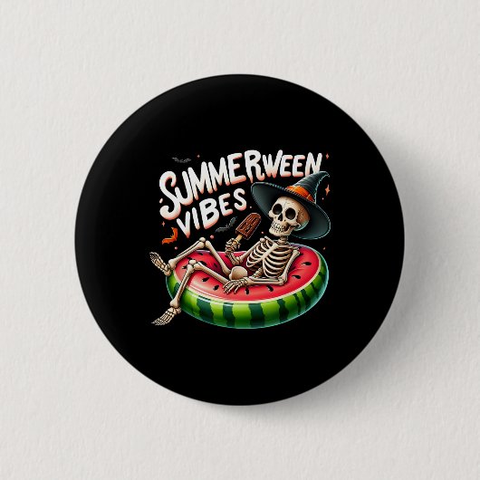 サマーウィーンの雰囲気 スケルトン ハロウィン ビーチ W 缶バッジ (正面)