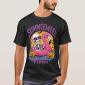 サマーウィーンの雰囲気 スケルトン フラミンゴ スプーキー ハロウィン Tシャツ (正面)