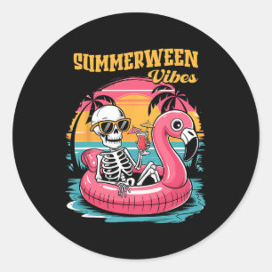 サマーウィーンの雰囲気 スケルトン 夏休み 楽しいハロウィン ラウンドシール