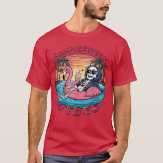 サマーウィーンの雰囲気 ハロウィン 夏の楽しみ フラミンゴ スケ Tシャツ