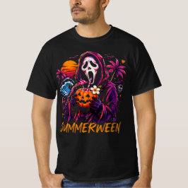 サマーウィーンゴーストフェイスパンプキンビーチ Tシャツ