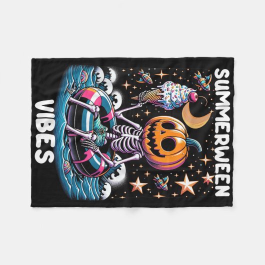 サマーウィーンサマーハロウィンおもしろいスケルトンアイスクル フリースブランケット (正面(横))