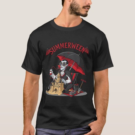 サマーウィーン吸血鬼ビーチドラキュラ砂の城ゴシック Tシャツ (正面)