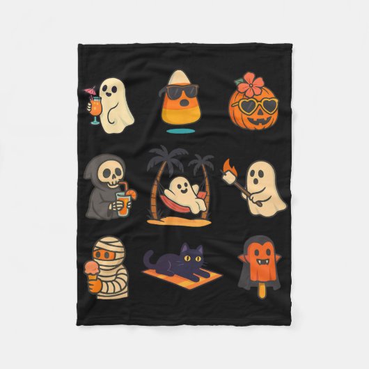 サマーウィーン幽霊カボチャハロウィーン怖い夏T フリースブランケット (正面)