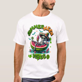 サマーウィーン骸骨のスイカボートアイスクリーム Tシャツ
