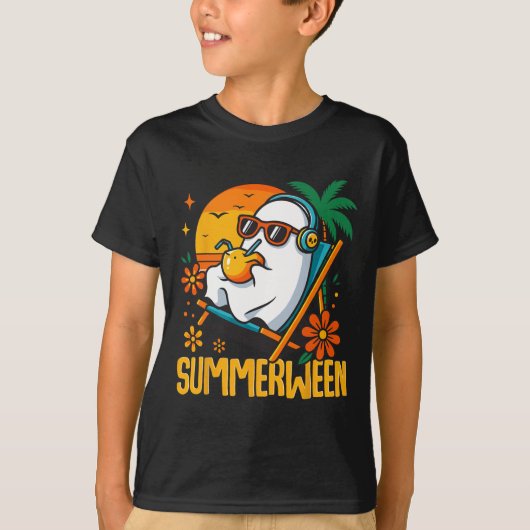 サマーウィーン おもしろい幽霊 ハロウィン 夏 ビーチの雰囲気 Tシャツ (正面)