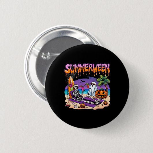 サマーウィーン スケルトン ゴースト ビーチ 怖い おもしろ ハロウィン 缶バッジ (正面&裏面)
