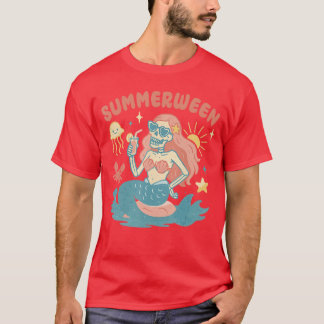 サマーウィーン スケルトン マーメイド ビーチ フラミンゴ ハロウィン Tシャツ