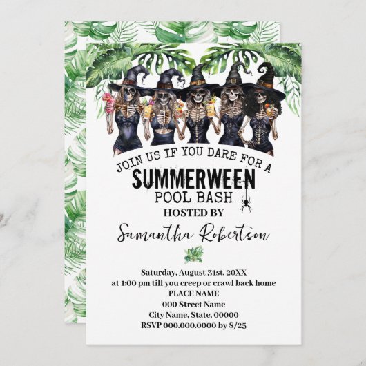 サマーウィーン・パーティー魔女の女の子のプールパーティー 招待状 (正面/裏面)