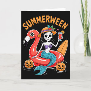 サマーウィーン・マーメイドスケルトンビーチフラミンゴハロウィーン カード