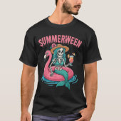 サマーウィーン マーメイド スケルトン ビーチ フラミンゴ ハロウィン Tシャツ (正面)