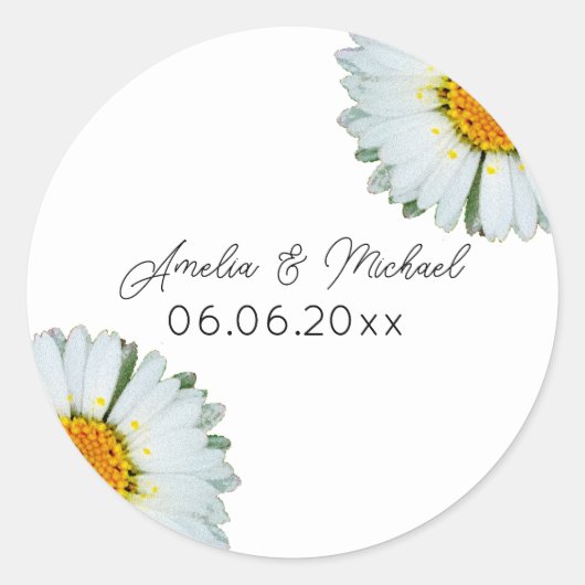 サマーウェディングのRustic Daisy Save The Date ラウンドシール (正面)