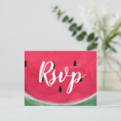 サマーウェディングRSVPスイカ付きポストカード インビテーションポストカード (スタンド正面)