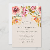 サマーウォーターカラーガーデンフローラエレガントな結婚式 招待状 (正面)