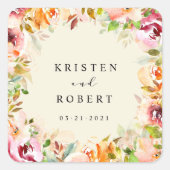 サマーウォーターカラーガーデン結婚フローラ スクエアシール (正面)