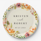 サマーウォーターカラーガーデン結婚フローラ ペーパープレート (正面)