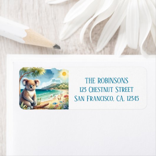 サマーウォーターカラーコアラオンザビーチ ラベル (インサイチュ)