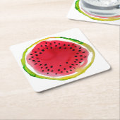 サマーウォーターカラースイカ スクエアペーパーコースター (アングル)