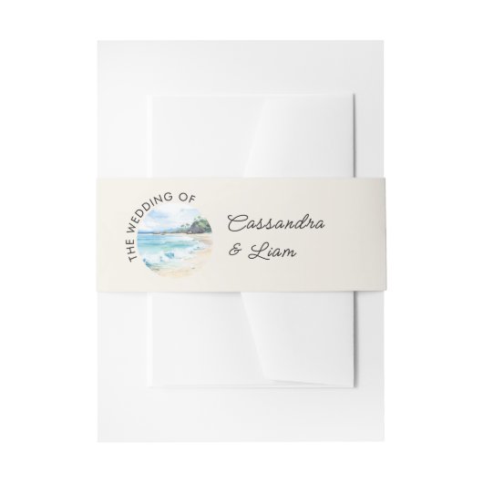 サマーウォーターカラービーチ結婚テーマ 招待状ベリーバンド (正面例)