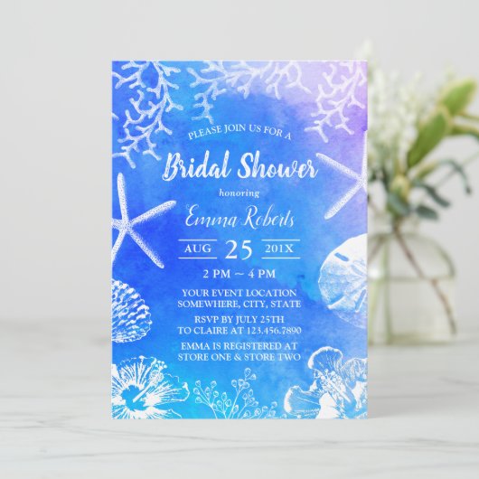 サマーウォーターカラービーチ結婚式ブライダルシャワー 招待状 (スタンド正面)