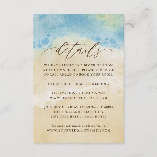 サマーウォーターカラービーチ結婚式詳細 エンクロージャーカード (正面)