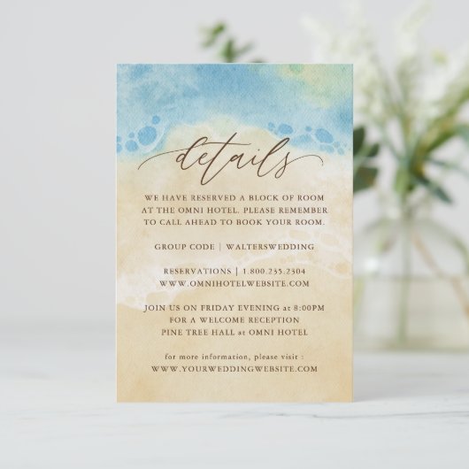 サマーウォーターカラービーチ結婚式詳細 エンクロージャーカード (スタンド正面)