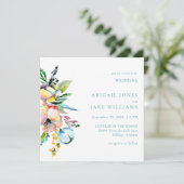 サマーウォーターカラーフローラターコイズスクエア結婚ズ 招待状 (スタンド正面)