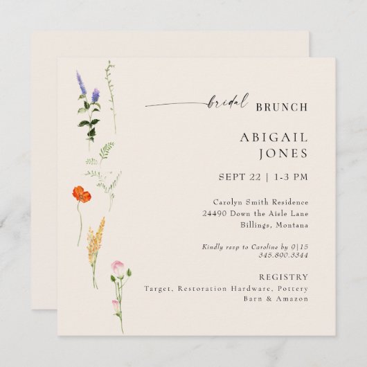 サマーウォーターカラーフローラブライダルブランチ 招待状 (正面/裏面)