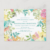 サマーウォーターカラーフローラ30th誕生日招待状 ポストカード (正面)
