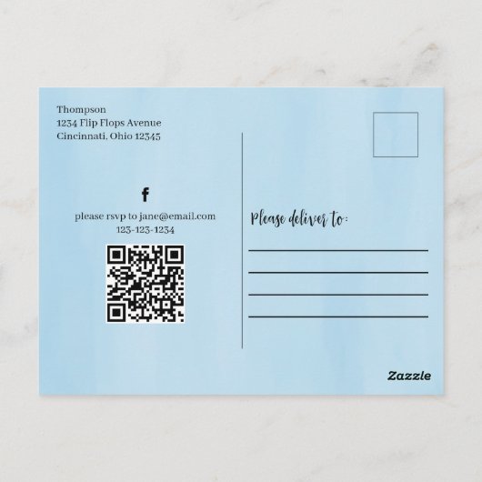 サマーウォーターカラープールパーティーかわいいカスタム ポストカード (裏面)