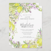 サマーウォーターカラーラベンダーレモン100誕生日 招待状 (正面/裏面)