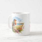 サマーウォーターカラーロビンオンビーチ コーヒーマグカップ (正面左)