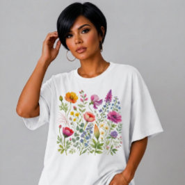 サマーウォーターカラーワイルドフラワーフローラルAIアート Tシャツ