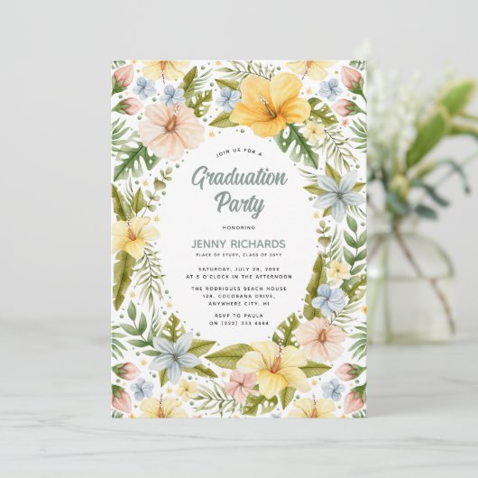 サマーウォーターカラー熱帯フローラ卒業パーティー 招待状 (スタンド正面)