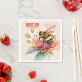 サマーウォーターカラー(昆虫)マルハナバチ第1誕生日 スタンダードカクテルナプキン (インサイチュ)