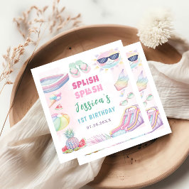 サマーウォータースライドガールバースデーパーティー スタンダードカクテルナプキン